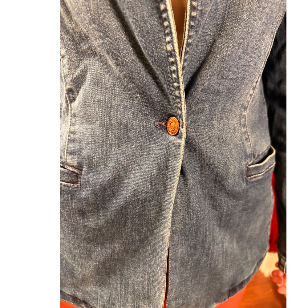 Gloria Vanderbilt Denim Blazer Womens Small Blue Excellent Single Button Stretch - Picture 3 of 6